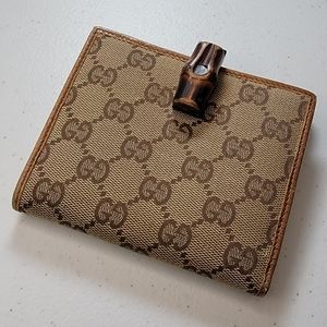 Gucci Monogram Canvas and Leather Bamboo Compact Wallet